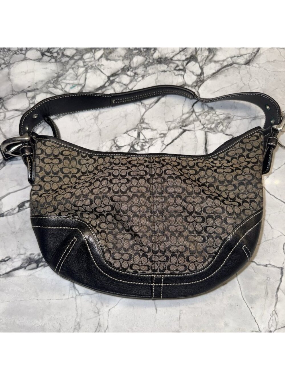 Coach 6351 Signature Hobo Shoulder Bag Black Brown Jacquard Leather Y2K